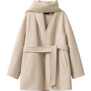 播 bo 商场同款围巾披肩式羊毛呢大衣女24冬新外套BDR4AD2719