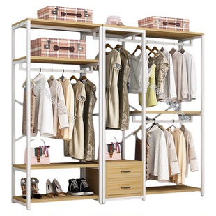 开放式衣帽间挂衣架组合卧室多功能收纳衣柜轻奢风铁艺衣帽架落地