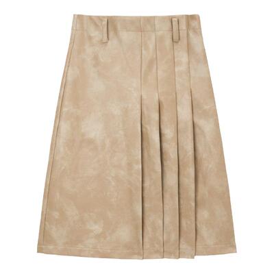 Unvesno(UN)改良新中式马面手工擦色做旧皮革半身裙A字百褶裙