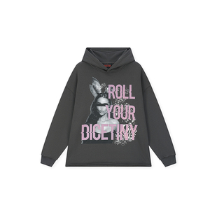 DICETINY秋季兔女郎印花墨点发泡卫衣男女美式潮牌高街情侣连帽衫