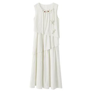 夕蒙2025新款夏气质裙子法式小个子无袖设计感小众不规则连衣裙女