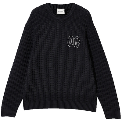 杰克琼斯2024年秋冬新款纯色宽松针织衫撞色刺绣毛衣男装外套情侣