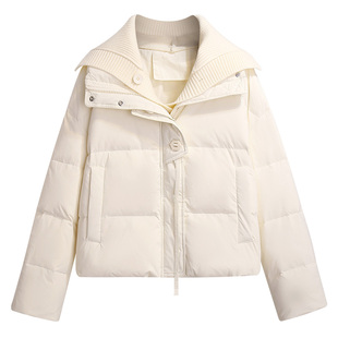 针织拼接娃娃翻领短款收腰羽绒服女2025冬季新款高级感超好看外套