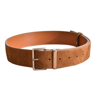 嘟卡丹2025新款宽腰带女士绒面棕色复古百搭装饰配裙子真皮粗皮带