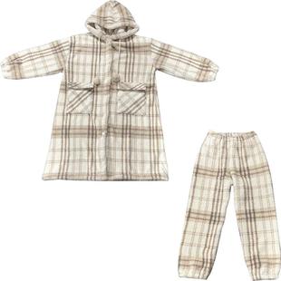 Bananagirl珊瑚绒睡衣女冬季加厚连帽长袍格子高级感家居服可外穿