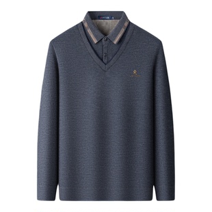 [加绒加厚]梦特娇男装秋冬红色毛衣男士本命年打底假两件针织衫Z