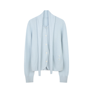 BLUEerror 羊绒围巾领白色短款毛衣开衫女法式收腰慵懒针织衫冬季