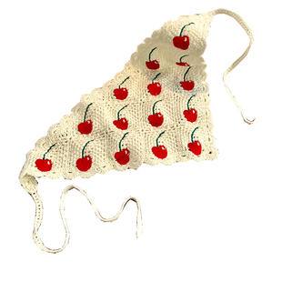 法式花朵镂空三角头巾女夏季包头田园风三角巾海边度假针织发带潮