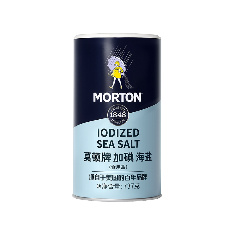 MORTON莫顿牌海盐1罐737g加碘盐无抗结剂家用烘焙烧烤食用盐罐装
