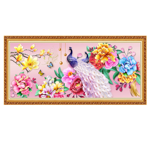 新中式客厅装饰画自粘壁画家和万事兴和气生财富贵孔雀图轻奢贴画