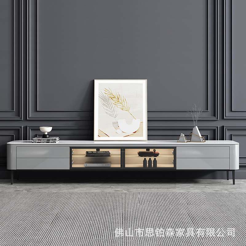 岩板电视柜茶几组合套装轻奢风现代简约小户型客厅加高岩板地柜