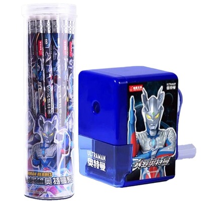 奥特曼铅笔男孩幼儿园初学者小学生专用一年级正版2b学习用品hb2比带橡皮卡通三角笔杆儿童文具套装洞洞铅笔