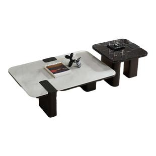 DDC客厅微晶石台面茶几组合26新款高级感实木脚大小方形双色茶几