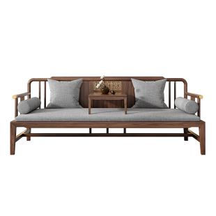 新中式罗汉床实木推拉折叠沙发床老榆木小户型禅意伸缩贵妃榻躺椅