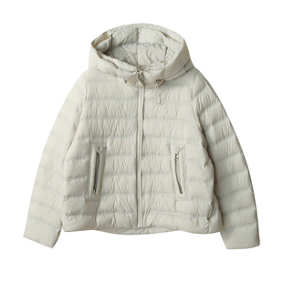 90绒子 女士连帽轻薄羽绒服 白鸭绒 短款面包服保暖外套 冬款女装