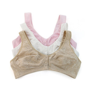 中老年无钢圈前扣大码内衣薄款背心式夏季全棉里料通用女妈妈文胸