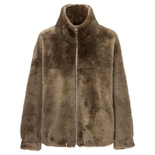 RODERIC WONG2025秋冬复古立领拉链皮毛一体皮草外套女都市猎人风