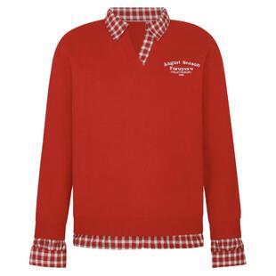 FORUYES官方店 秋冬假两件红色格纹polo领假两件外套chic百搭毛衣