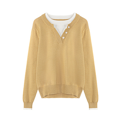 LAGOGO阳光叠领明黄治愈针织衫