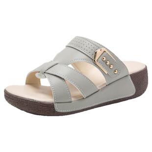 大牌真皮厚底拖鞋女2025新款夏季百搭大码防滑软底休闲妈妈一字拖