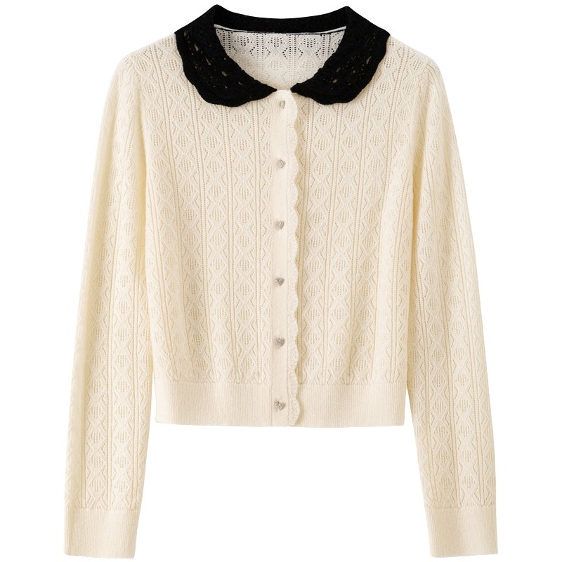 【山羊绒】BANANA BABY2026年春新款法式撞色娃娃领套头针织衫女