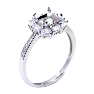 精工s925银戒指空托方形枕形定制加工宝石镶嵌18k金戒托6-7-8-9