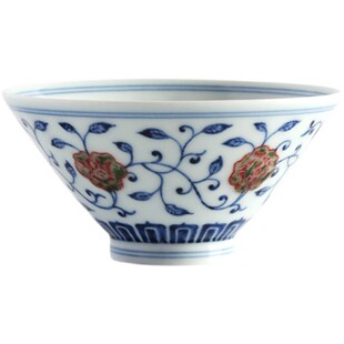 一峰窑茶具手绘青花釉里红缠枝莲斗笠杯品茗主个人饮杯【15000】