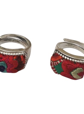 云南民族特色刺绣苗银戒指