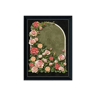 法式中古风玄关挂画珍珠玫瑰花复古油画走廊过道挂画餐厅壁画高档