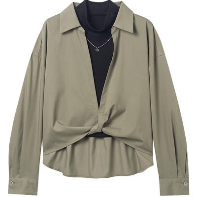 衣香丽影黑色针织背心扭结衬衫