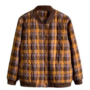 妈妈轻薄小棉袄中老年人女纯棉格子棉服薄棉衣老太太新款夹棉外套