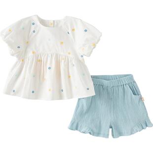 戴维贝拉女童短裤套装宝宝短袖上衣裤子两件套洋气夏装新款童装