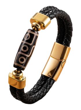 中国风藏式皮质九眼天珠手链男款真皮编织手绳转运保平安礼物男士