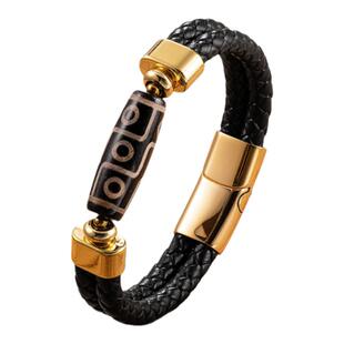 中国风藏式皮质九眼天珠手链男款真皮编织手绳转运保平安礼物男士