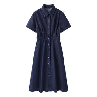 拉夏贝尔/La Chapelle蓝色宽松显瘦收腰牛仔连衣裙女夏新款衬衫裙