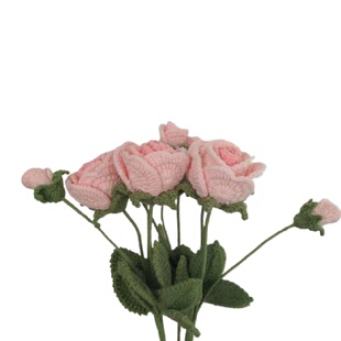 蔷薇花手工钩织成品花束仿真花毛线花家居艺术摆件送朋友创意礼品