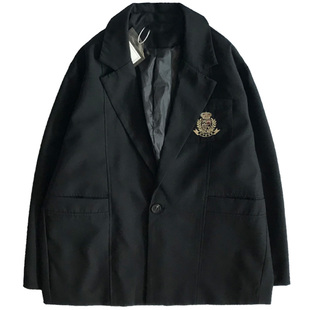 上野 学院风秋季新款休闲西装男DK制服徽章宽松情侣装西服外套