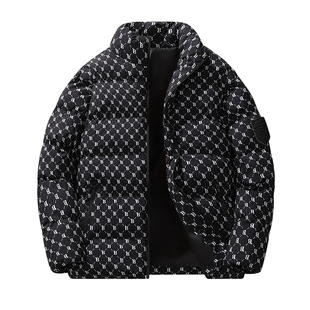 冬装厚款千鸟格网格子立领棉衣男青年时尚短款棉服外套商务休闲帅