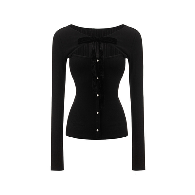 4muggle镂空上衣蝴蝶结针织衫