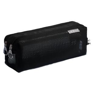 透明手提笔袋学生考试专用网纱文具袋初中女生铅笔袋双层大容量收纳袋男孩子铅笔盒小学生简约文具盒学习用品