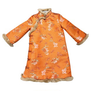 真兔毛全开襟儿童旗袍秋冬季中国风女童拜年服民国风服装过年服