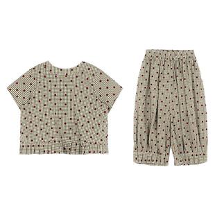 大耳象女童碎花格子波点上衣裤子夏季新款儿童纯棉套装