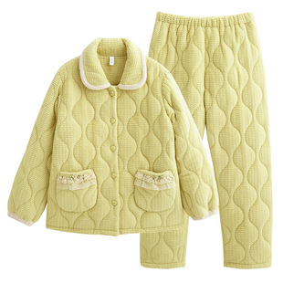 轩靓睡衣女款冬季三层加厚夹棉抗静电珊瑚绒可外穿大码家居服套装