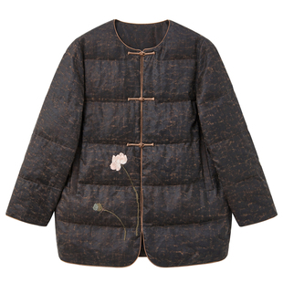 布小匠原创设计桑蚕丝绢纺香云纱绣花外套女新款冬季中式气质棉服