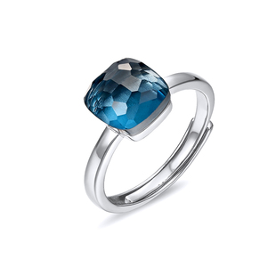 天然伦敦蓝托帕石戒指女  925纯银特别定制深蓝色宝石项链可调长