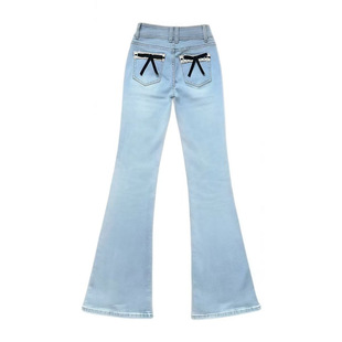 纯欲风少女蝴蝶蕾丝微喇牛仔裤女2026年春季新款高腰丰臀修身长裤