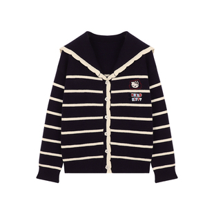 Amybaby女童上衣春季2025新款日常休闲海军领花边字母KT猫开衫