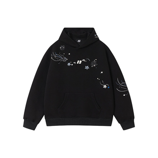 FORNINES珍珠钉珠连帽衫刺绣加绒卫衣男女情侣春秋款潮牌休闲外套