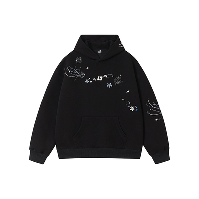 FORNINES珍珠钉珠连帽衫刺绣加绒卫衣男女情侣秋冬潮牌休闲厚外套