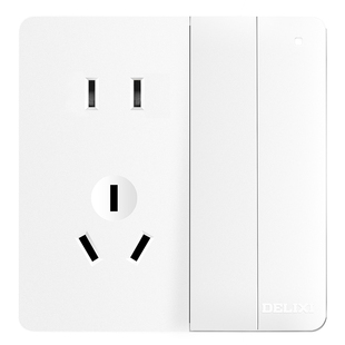 德力西二开五孔86型暗装二位开关带插座两开双联双控2开5孔插面板